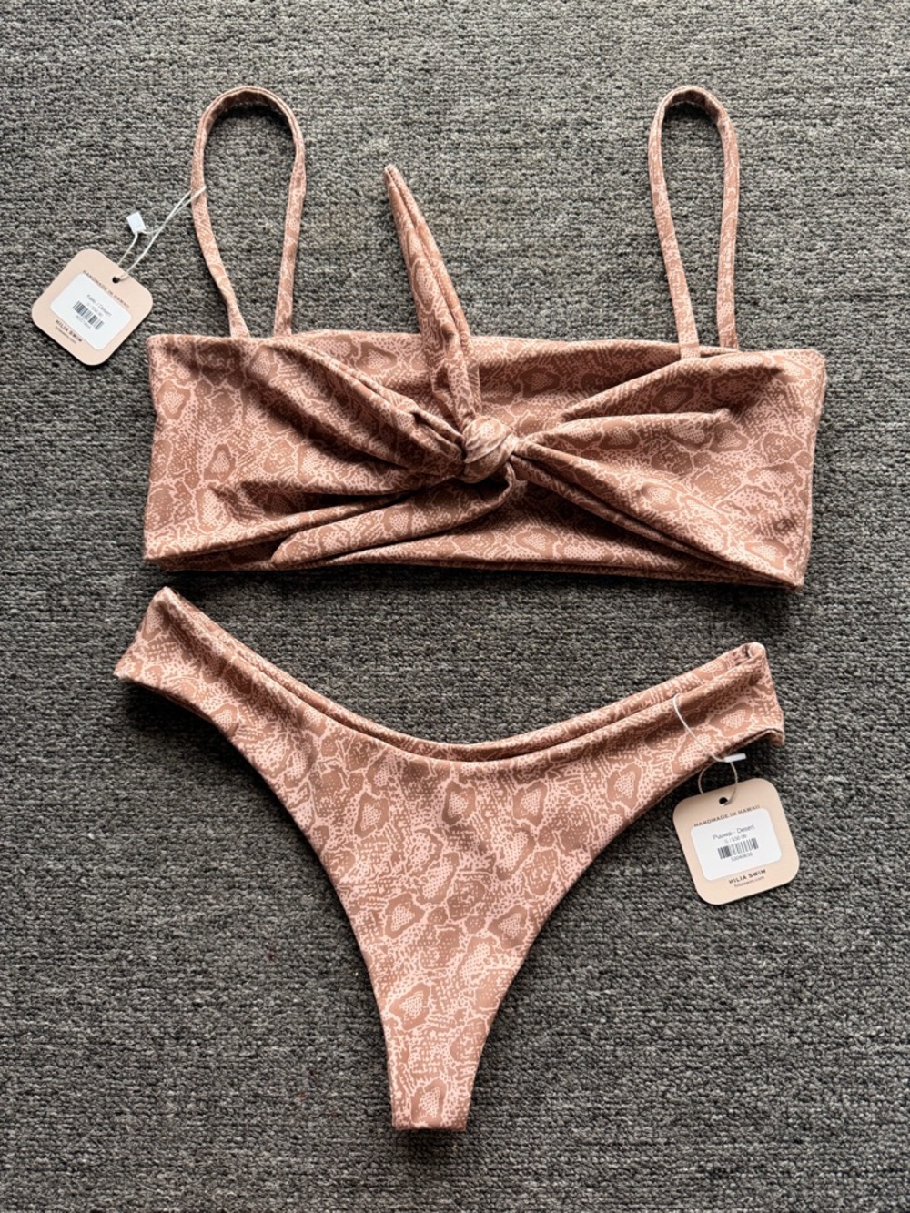 Tie-Front Snake-Print Bikini Set in Dusty Pink